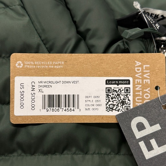 Eddie Bauer Microlight 650 Down Vest NWT Mens XL Dark Green Puffer Jacket - Picture 8 of 11